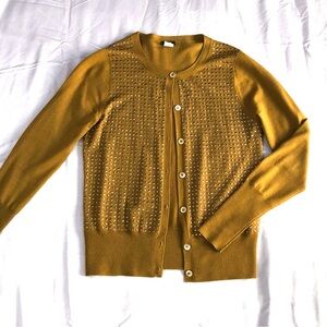 J. Crew Mustard Cardigan Sweater Studded Wool Buttondown Women’s Medium Academia